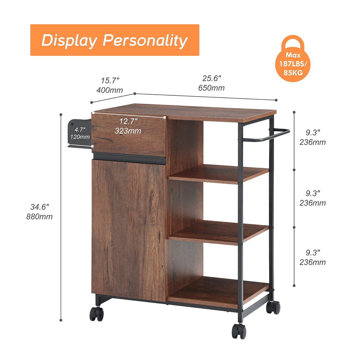 Kitchen Island on Wheels with Open Shelf V513730