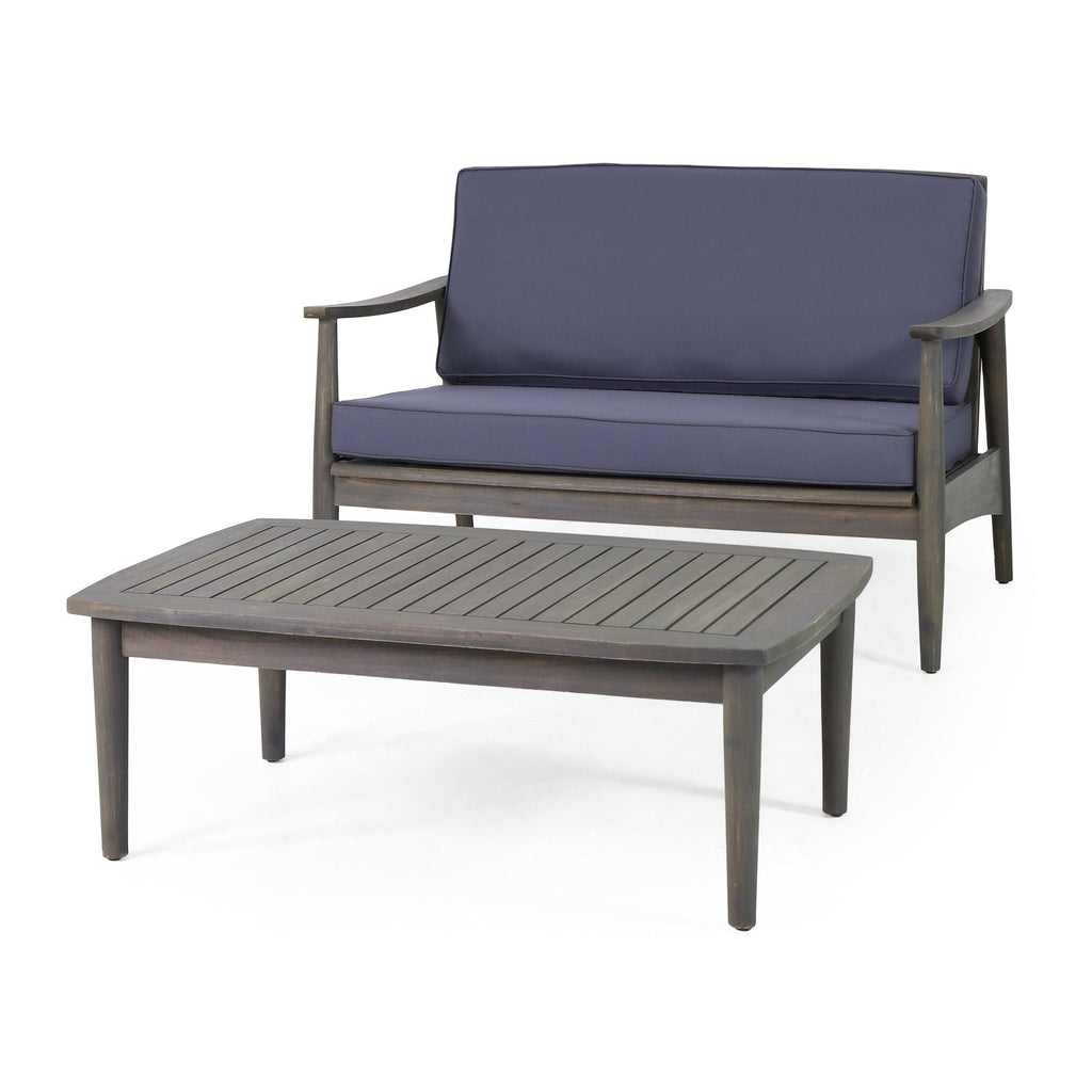 2pc Acacia Wood Loveseat Set with Coffee Table - Gray/Dark Gray X9061