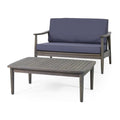 2pc Acacia Wood Loveseat Set with Coffee Table - Gray/Dark Gray X9061
