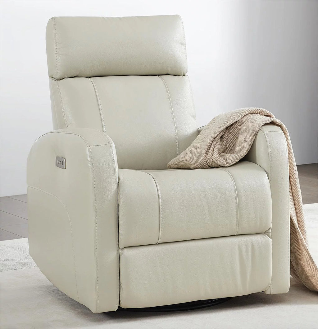 White Leather Power Swivel Glider Recliner W6069