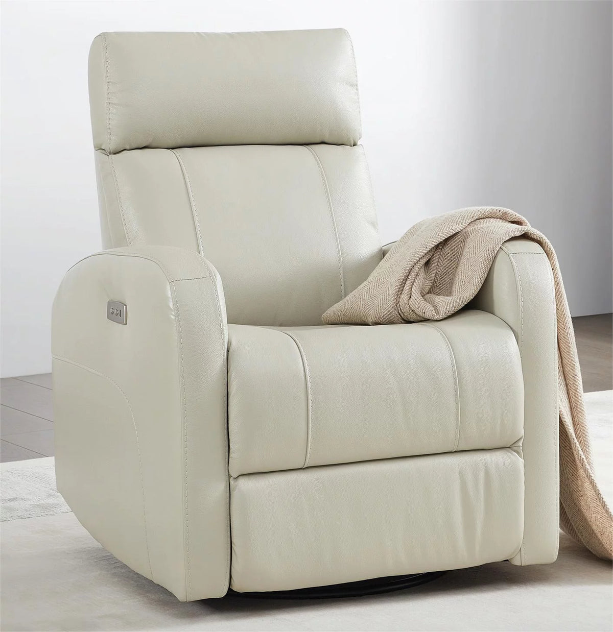 White Leather Power Swivel Glider Recliner W6069