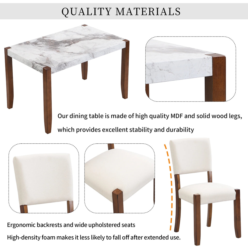 4-Piece Faux Marble Dining Furniture Set with 2 Upholstered Chairs & Bench D727089