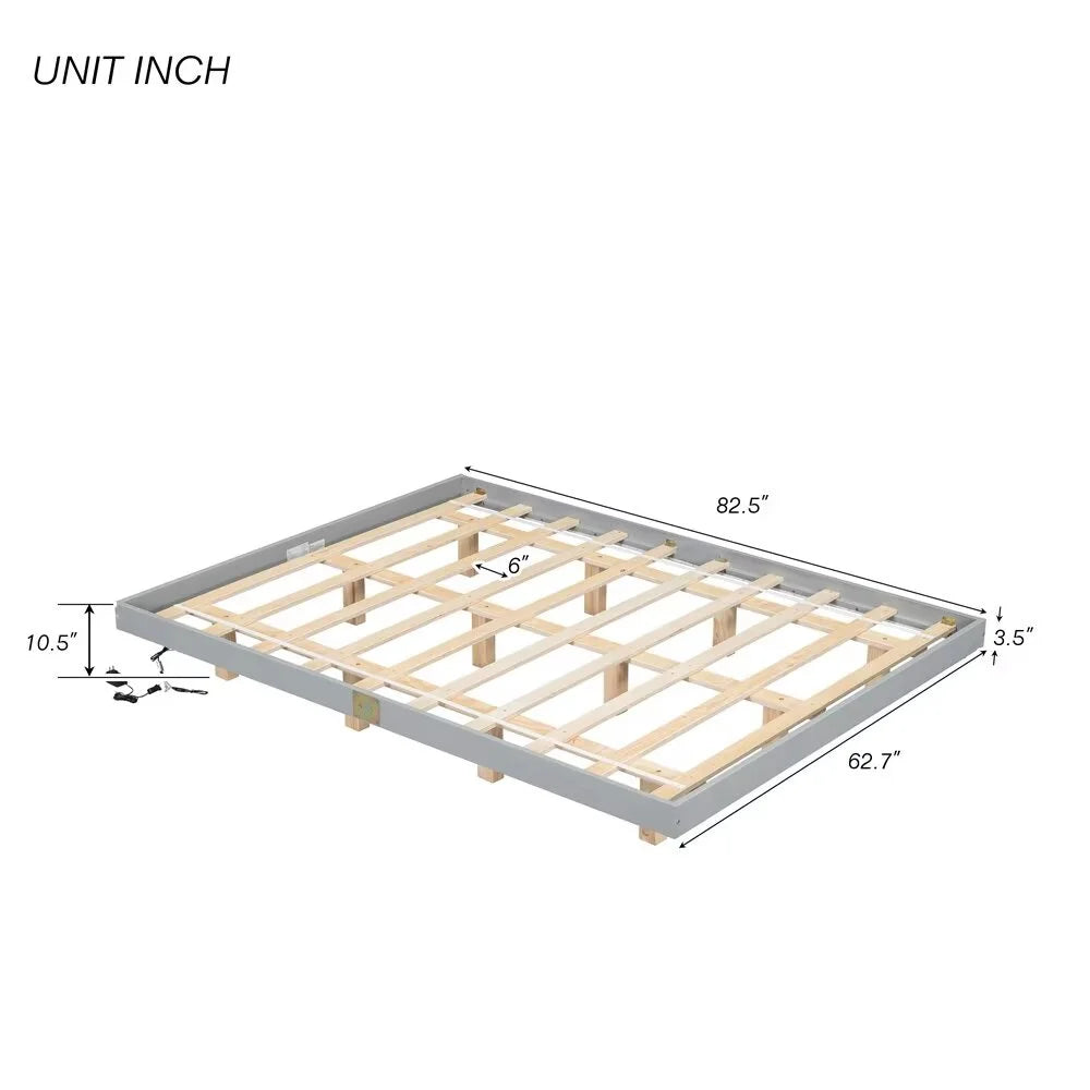 White Full Size Floating Platform Bed Frame with LED Lights D526