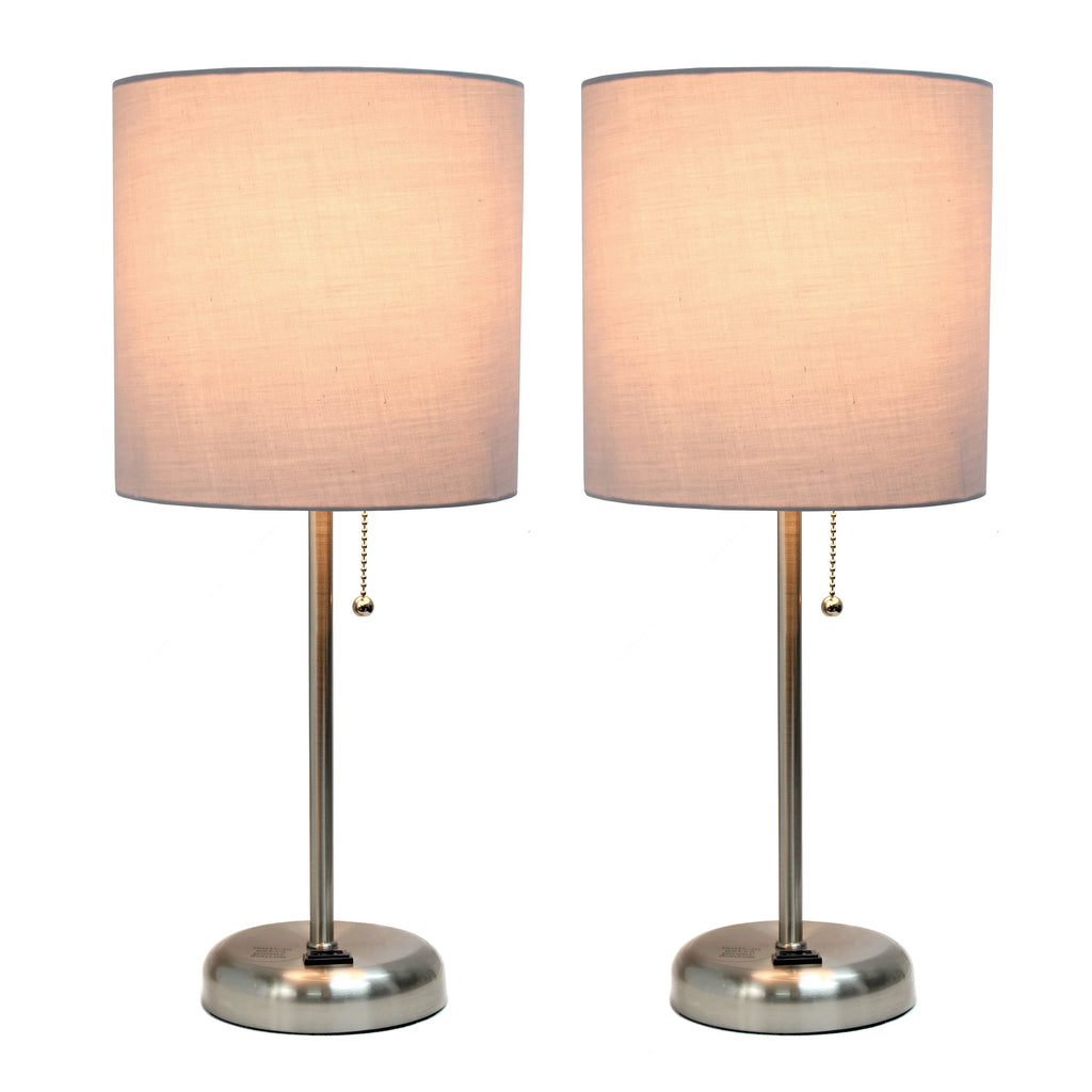 Stick Lamp with Outlet and Fabric Shade Two Pack Set U677210