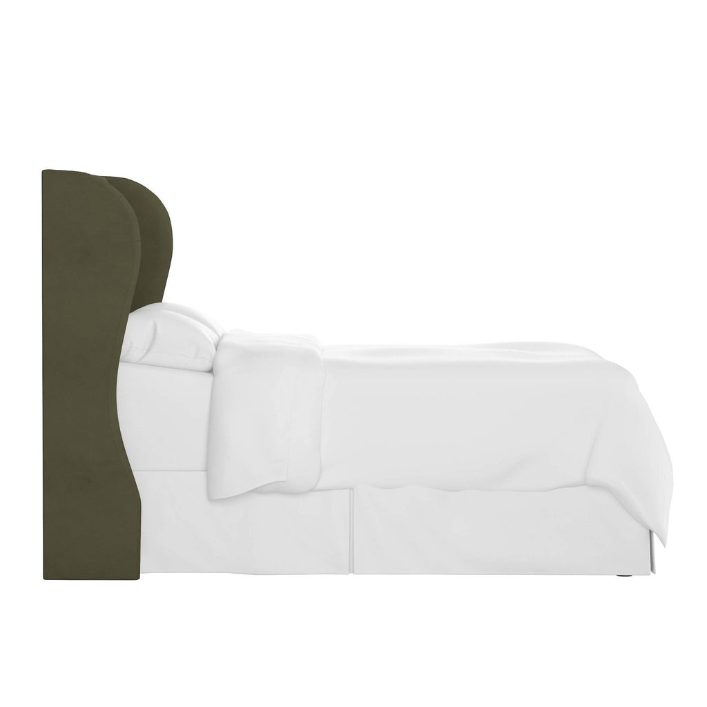 Full Tufted Wingback Headboard Velvet Loden N431405