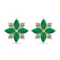 Emerald and Diamond Flower Earrings in 10K Yellow Gold U80719