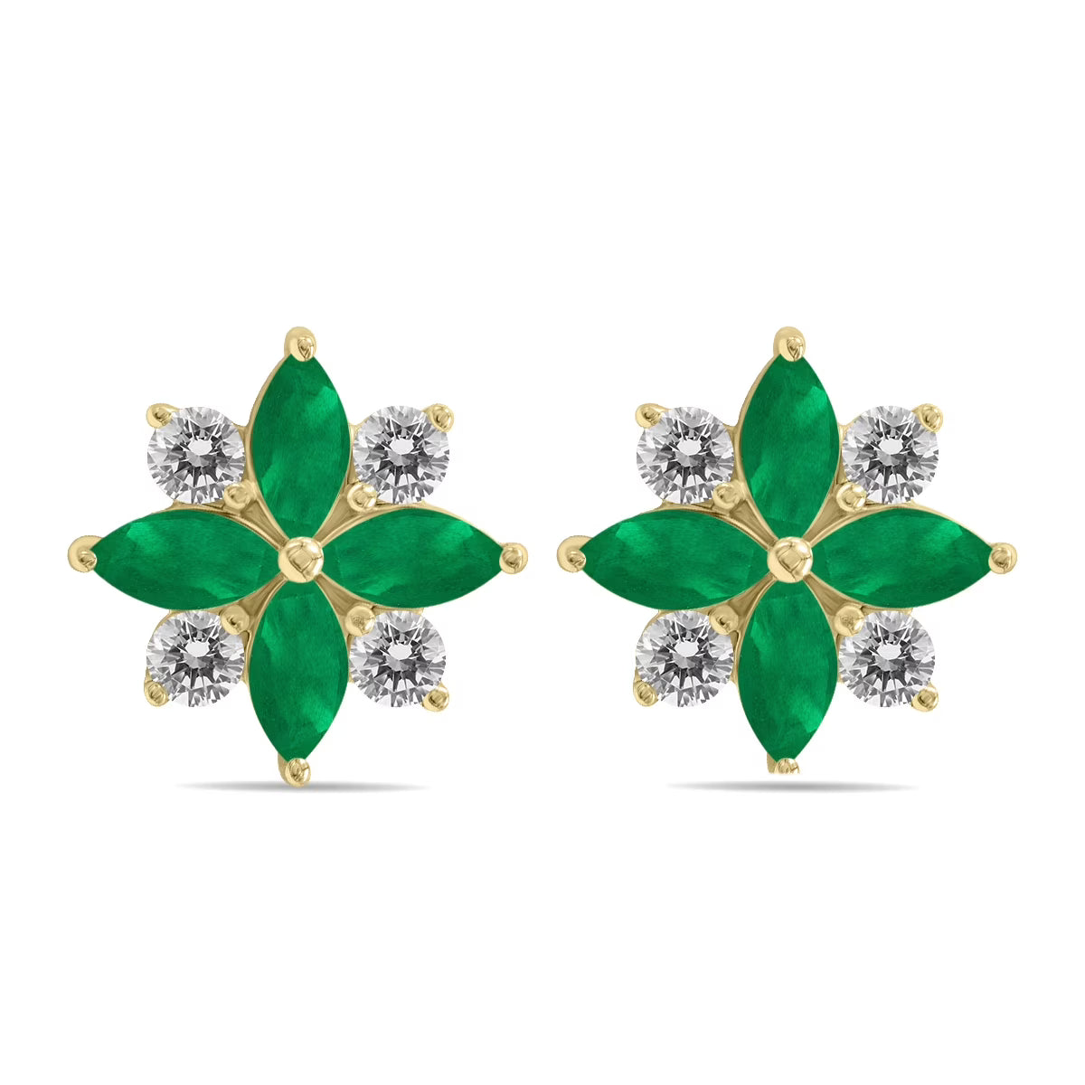 Emerald and Diamond Flower Earrings in 10K Yellow Gold U80719