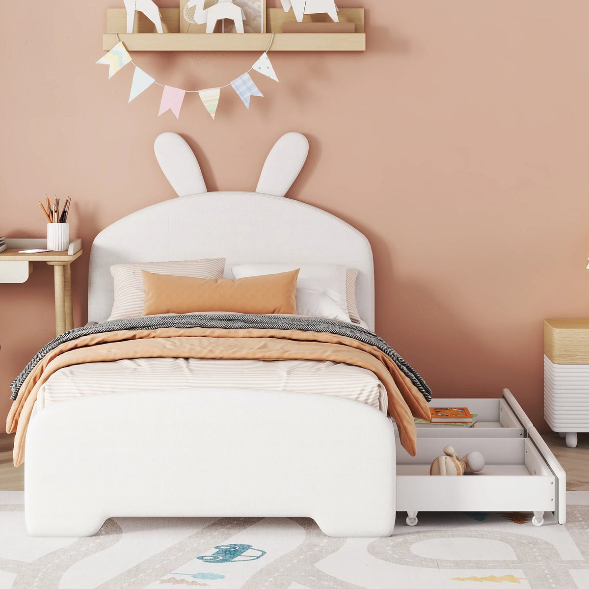 Upholstered Twin Bed with 2 Drawers N7863
