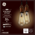 Vintage Style LED Edison Light Bulbs, Clear Glass, 2pk O57918