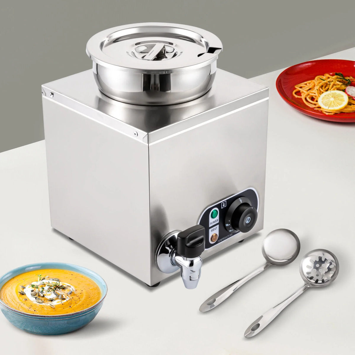 Commercial Soup Warmer Electric Food Warmer, Stainless Steel Countertop Soup Pot with Tap T795
