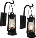 Set of 2 Pack Black Lantern Wall Sconce Hurricane Glass T19136