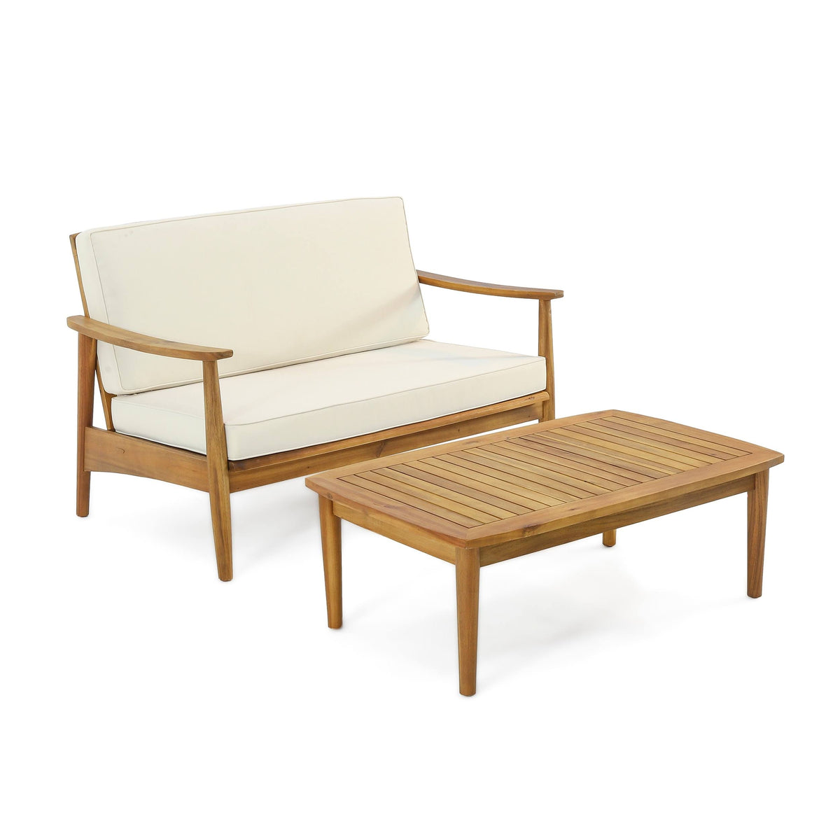 2pc Acacia Wood Loveseat Set with Coffee Table - Gray/Dark Gray X9061