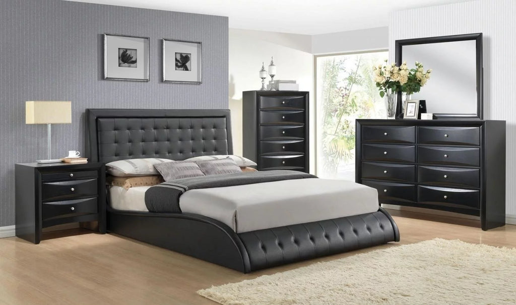 Black PU Upholstered Queen Bedroom Set 5Pcs G518