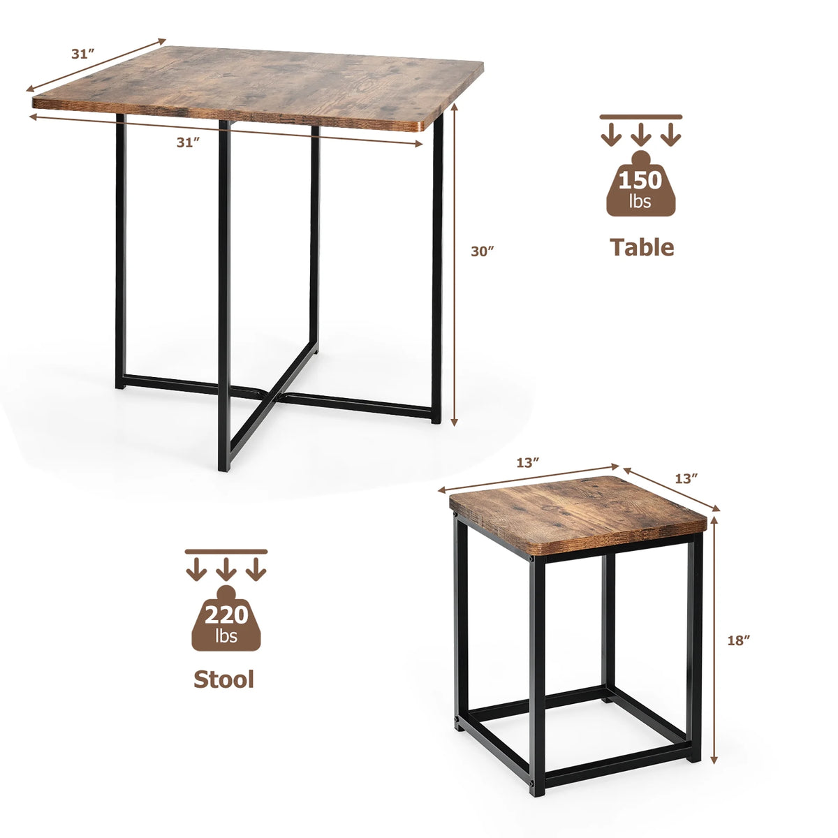 5 Pc Dining Table and 4 Stools Metal Frame K91585