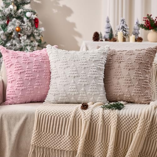 Dark Green Christmas Tree Pillow Covers 18 x 18 Set of 2 Plush Faux Fur S578