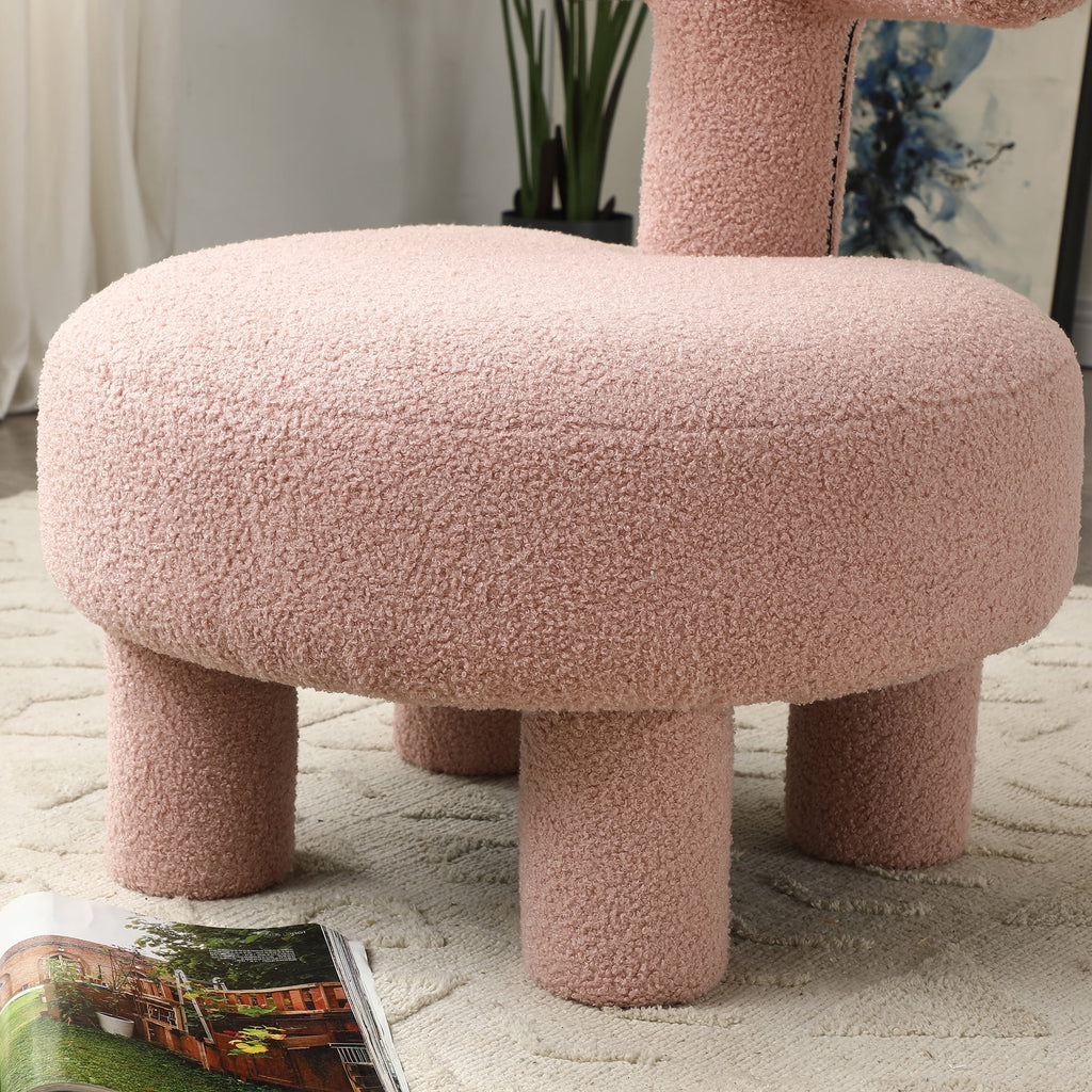 Sherpa Fabric Upholstered Ottoman Pouf E12112