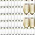 48 Pack 9 Oz Plastic Stemless Champagne Flutes with Gold Rim J548