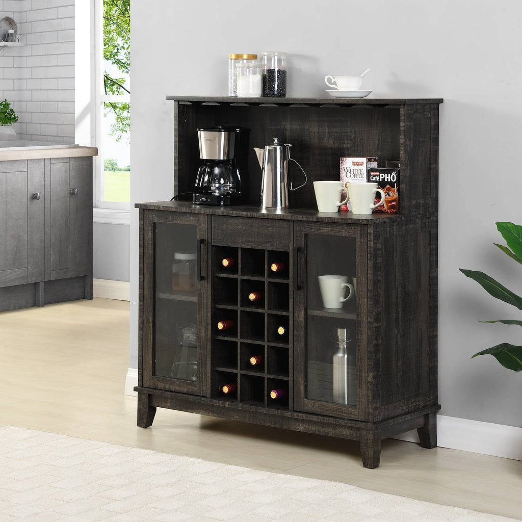 Charcoal Wine Bar Cabinet with Glass Doors R445956