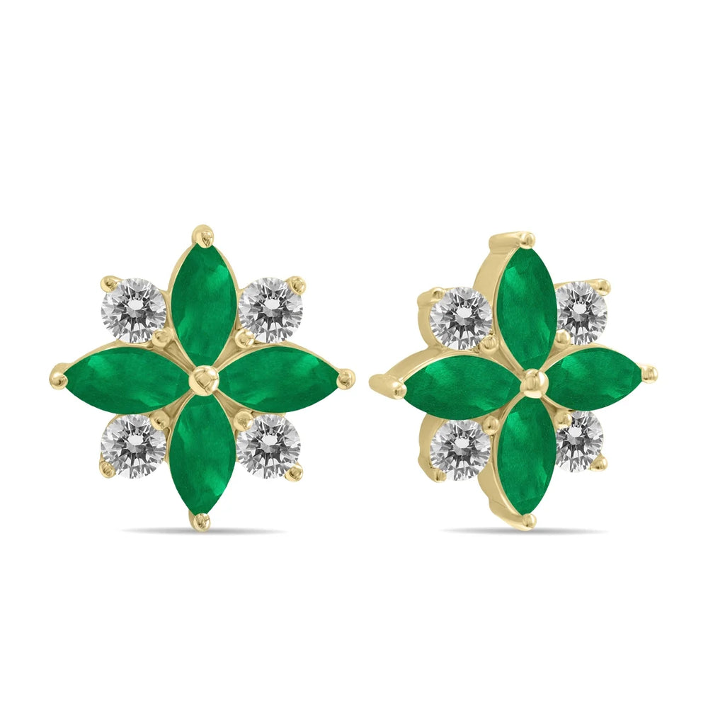 Emerald and Diamond Flower Earrings in 10K Yellow Gold U80719