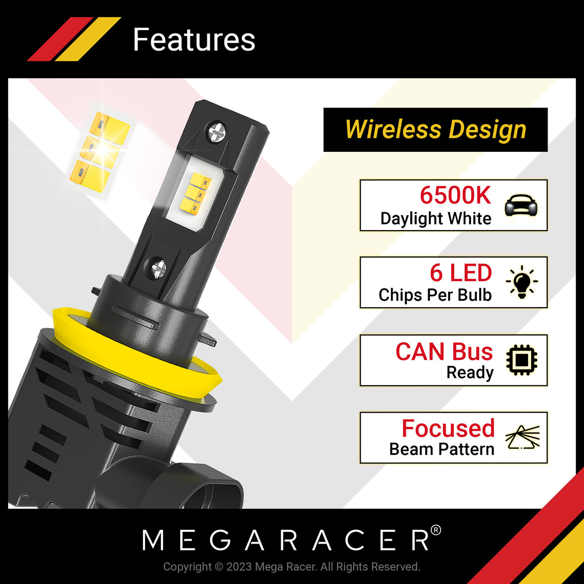 Wireless H11 H8 H9 H16 LED Headlight Bulbs 6500K Cool White 12V 50W Fog Light R15732