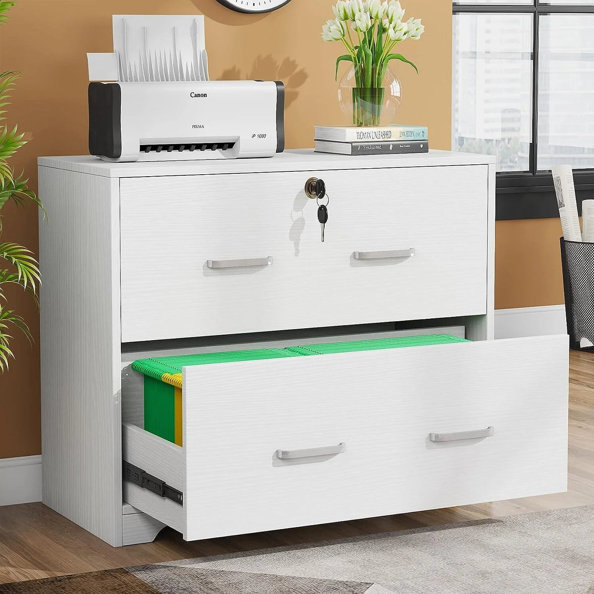 White 2-Drawer Lateral File Cabinet with Wheel Z608233