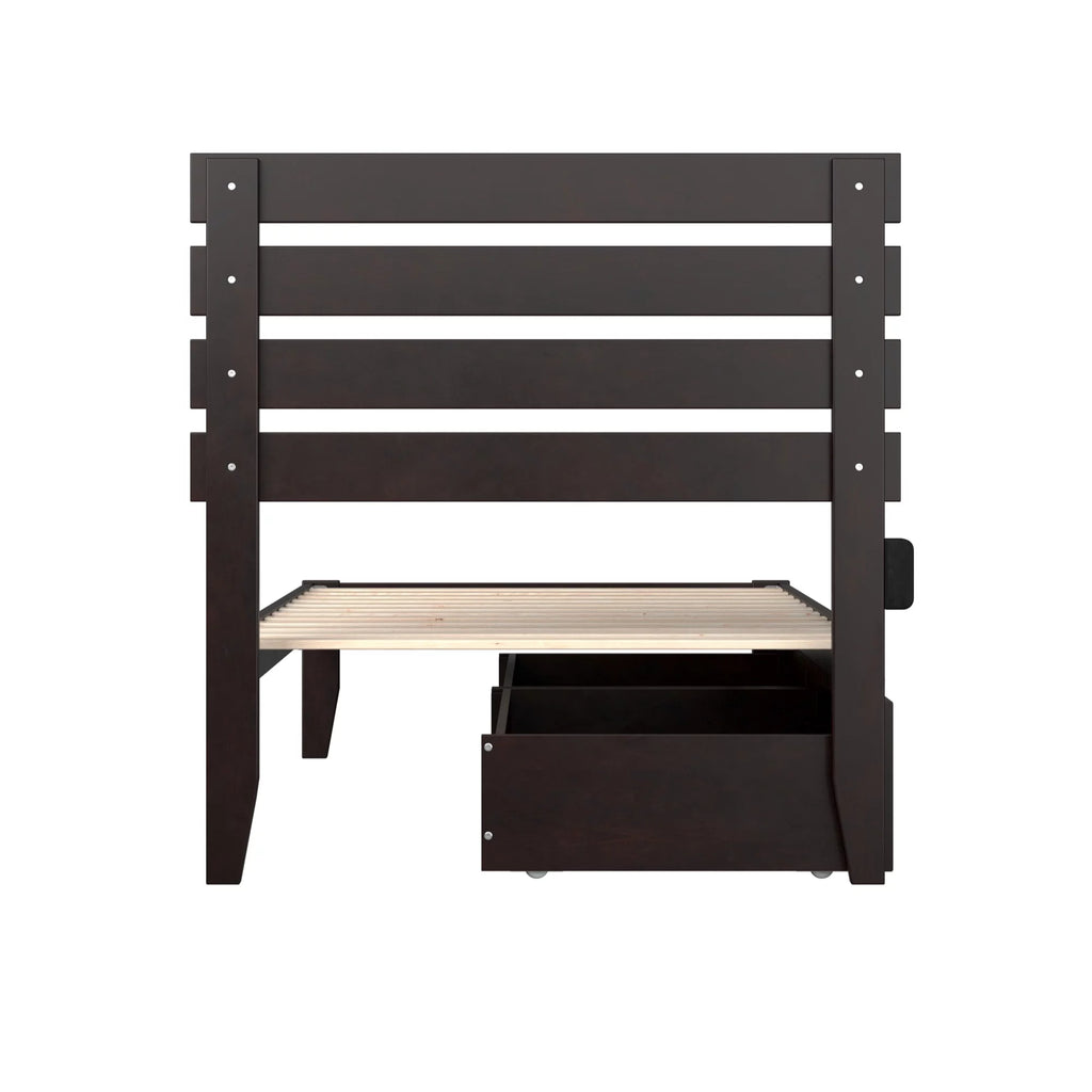 Espresso Wood Twin Bed with 2 Drawers U6636