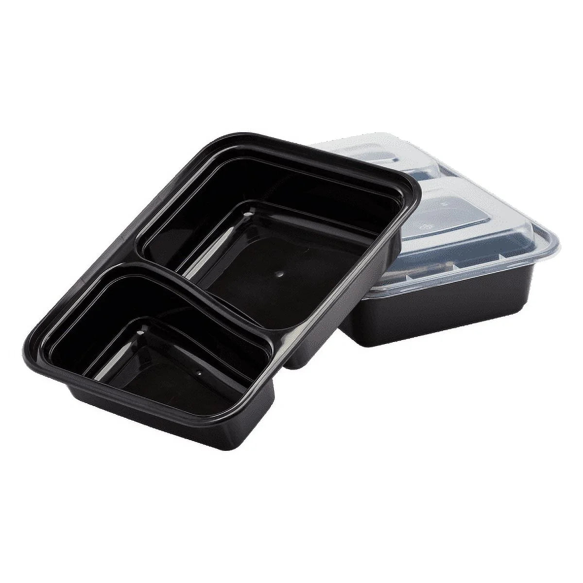 38 oz. Black Rectangular 2-Compartment Food Containers with Clear Lids E681