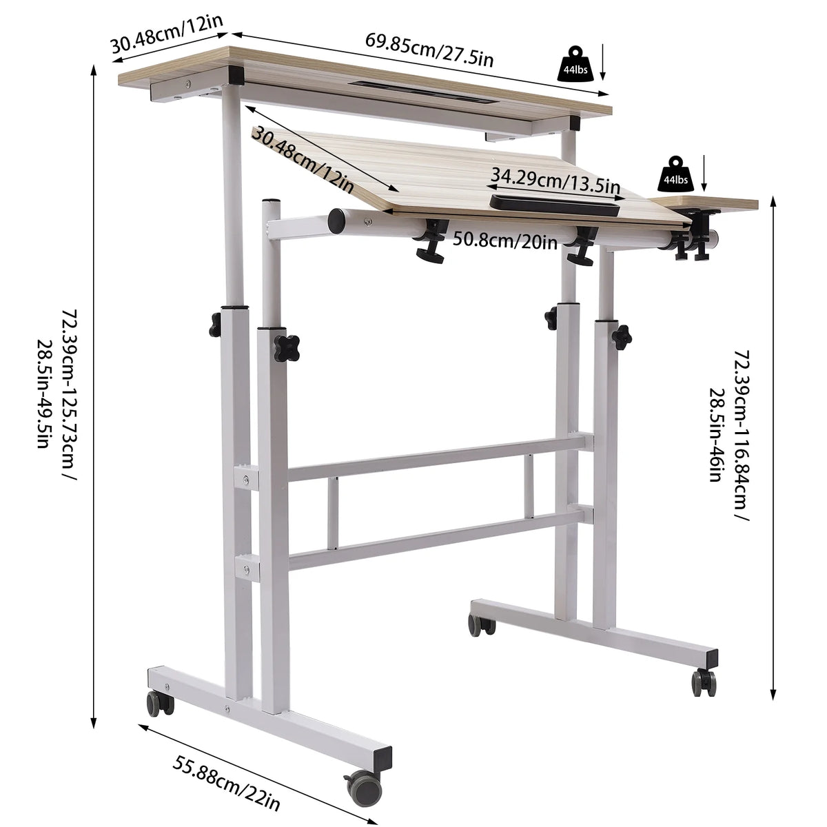 Adjustable Mobile Stand Up Desk with Footrest Y19838