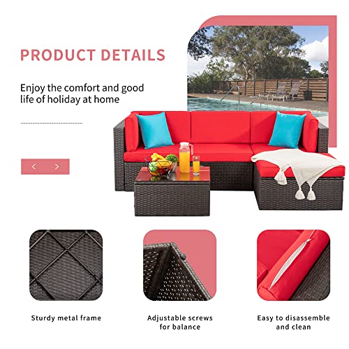 6 Pieces All-Weather PE Rattan Patio Sofa Set with Glass Table V2499