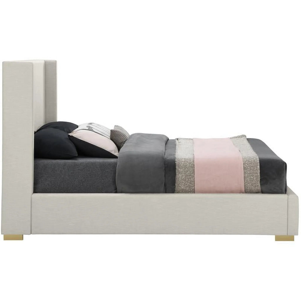 Beige Linen Textured Fabric King Bed E9601