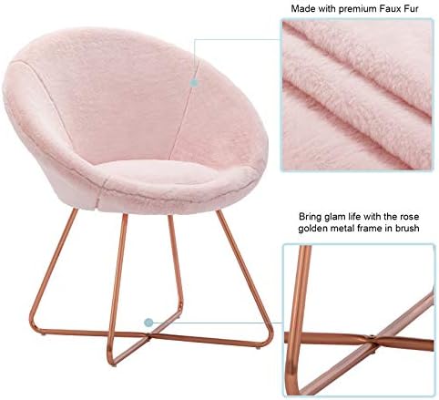 White Faux Fur Accent Chair with Golden Metal Legs 1 PCS T487697