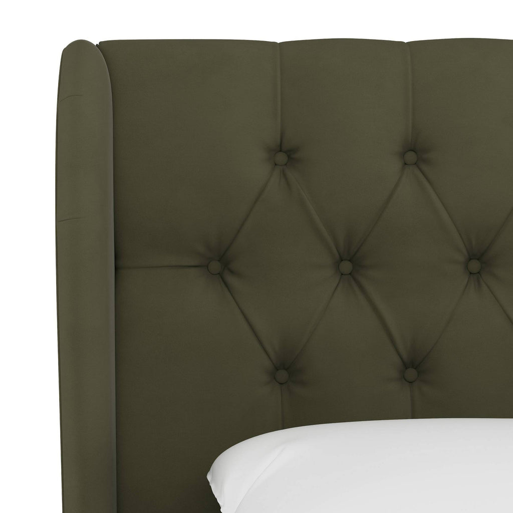 Full Tufted Wingback Headboard Velvet Loden N431405