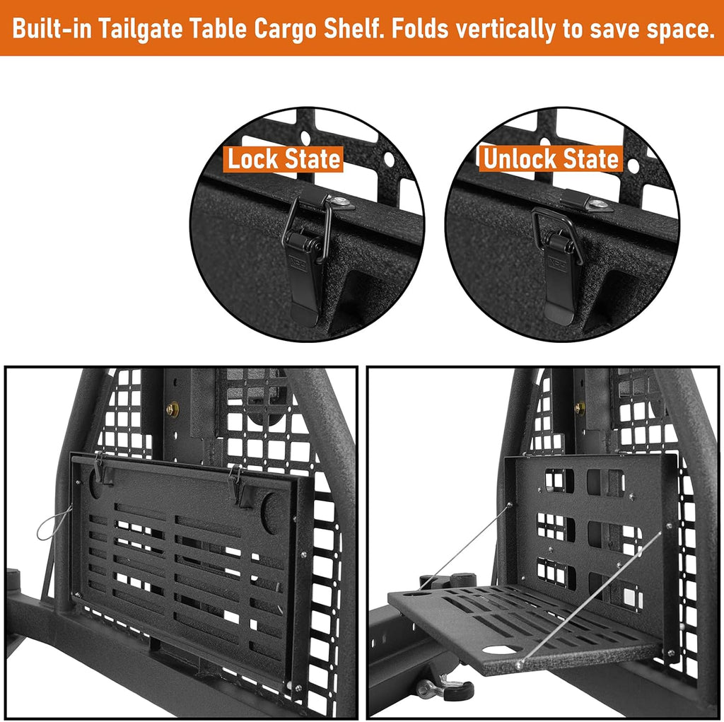 Rear Bumper with Swing Out Tire Carrier and Foldable Table Textured Black Steel T496855