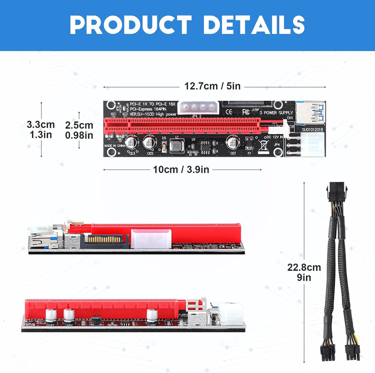 12 Pieces PCI-e Riser Express Cable Set 1X to 16X GPU Adapter Extension Cable USB 3.0 Braided Sleeved Cable M70842