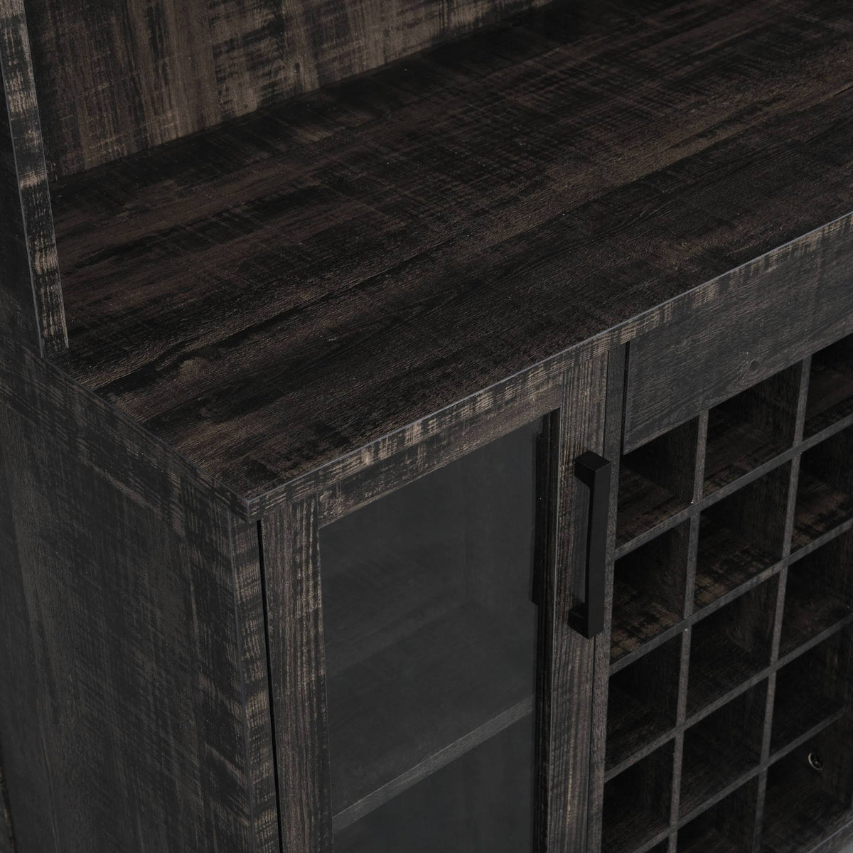 Charcoal Wine Bar Cabinet with Glass Doors R445956