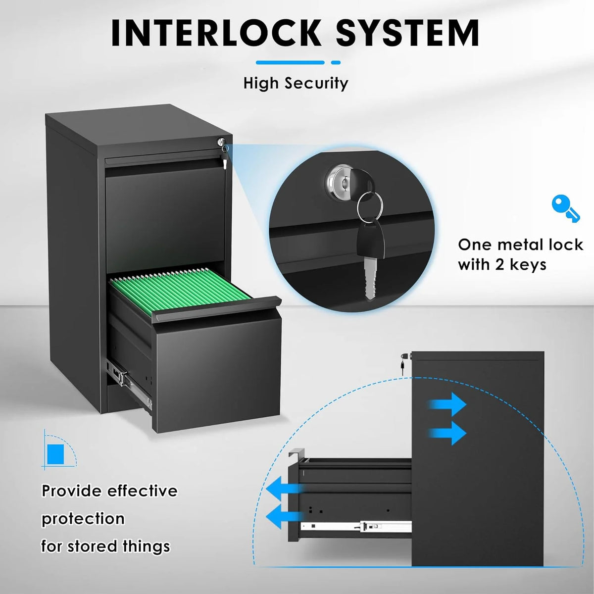 2 Drawer Metal Vertical File Cabinet with Lock S1883