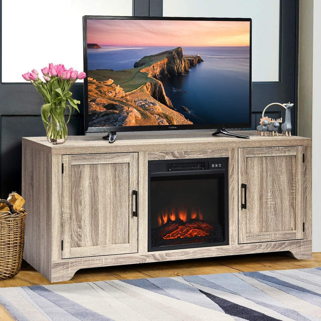 Fireplace Stand Media Storage Cabinet Console with Electric Fireplace with Remote Control J441556