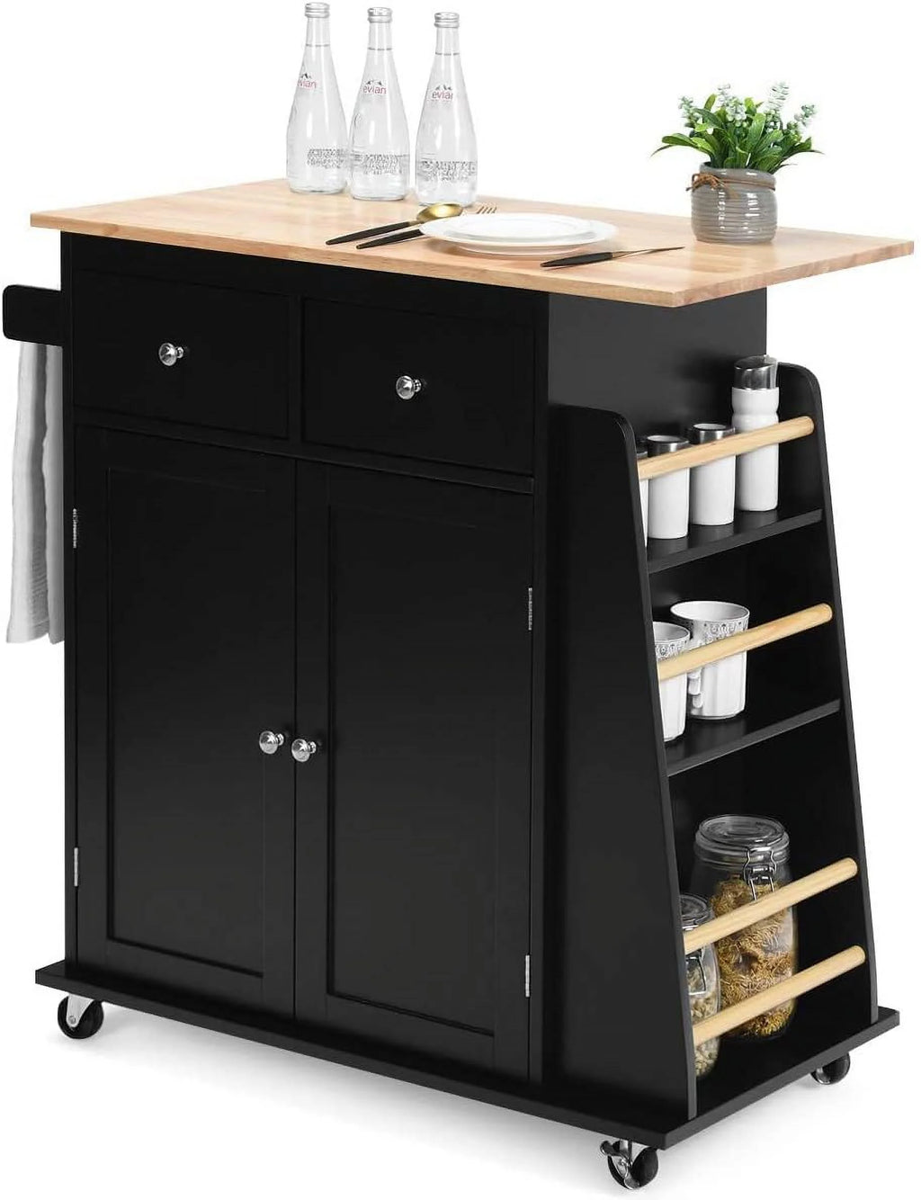 Black Wooden Kitchen Utility Cart with 2 Drawers Z649
