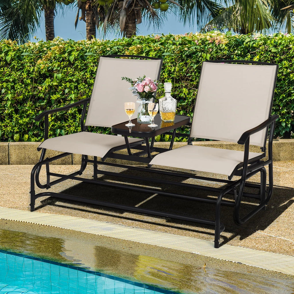 2 Person Patio Glider Loveseat with Center Table F1278