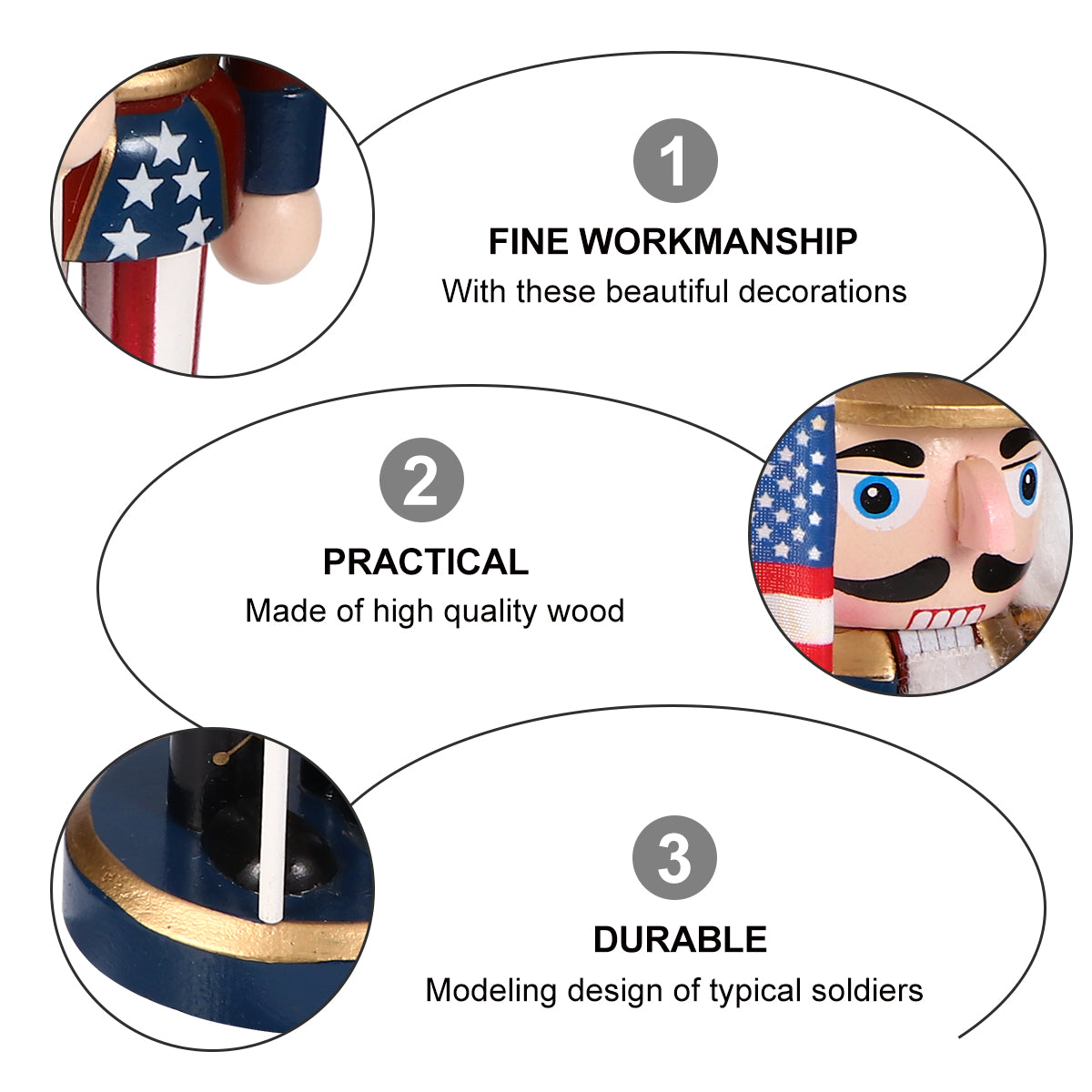 Patriotic Wooden Soldier Decoration Doll Statue I7690