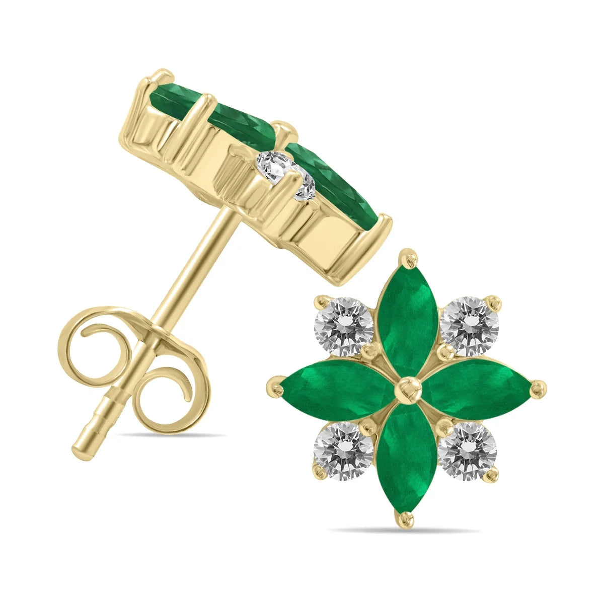 Emerald and Diamond Flower Earrings in 10K Yellow Gold U80719