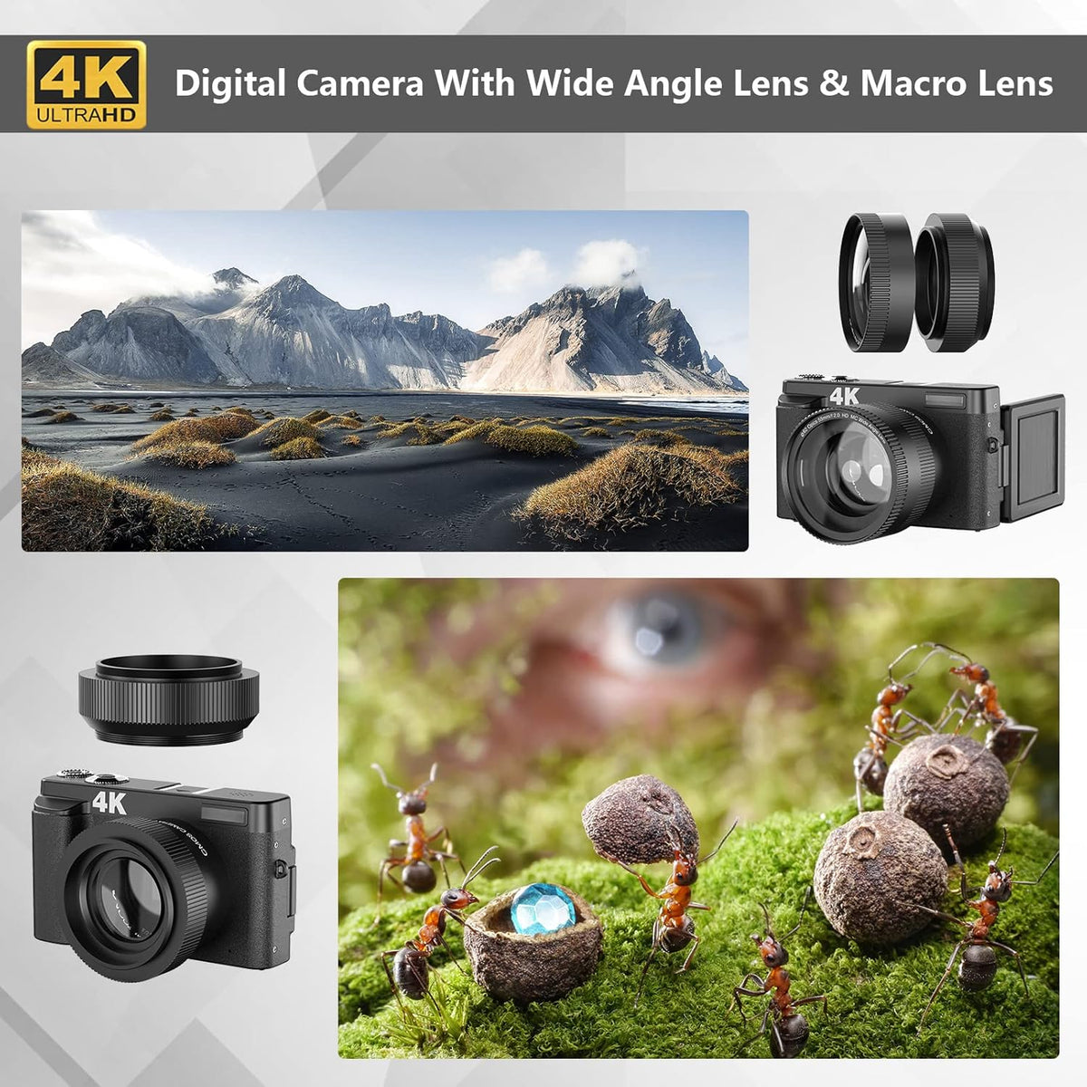 4K 48MP Digital Camera with Flip Screen WiFi O916