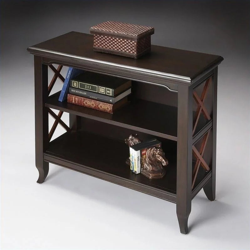 Cherry 2 Shelf Low Wood Bookcase M2393