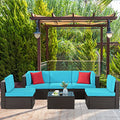 6 Pieces All-Weather PE Rattan Patio Sofa Set with Glass Table V2499