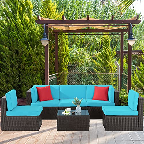 6 Pieces All-Weather PE Rattan Patio Sofa Set with Glass Table V2499
