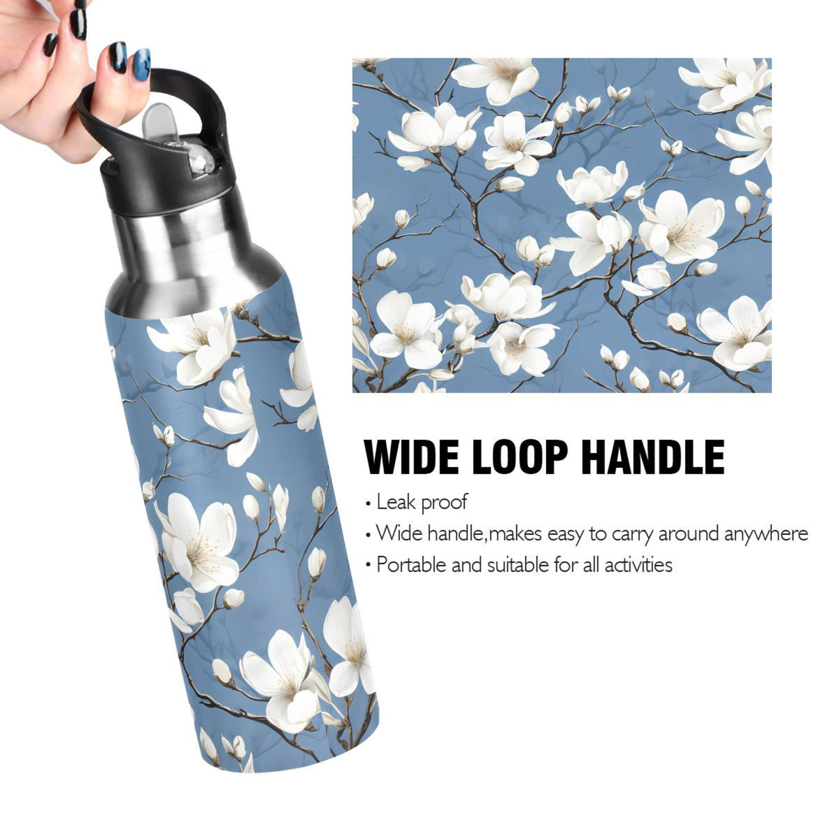 Blue Stainless Steel Insulated Water Bottle with Straw Lid A850