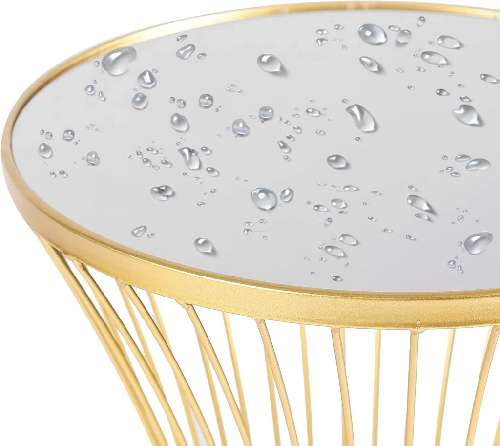 Round Side End Accent Table 25.7 Inch Tall Gold White Tray V143