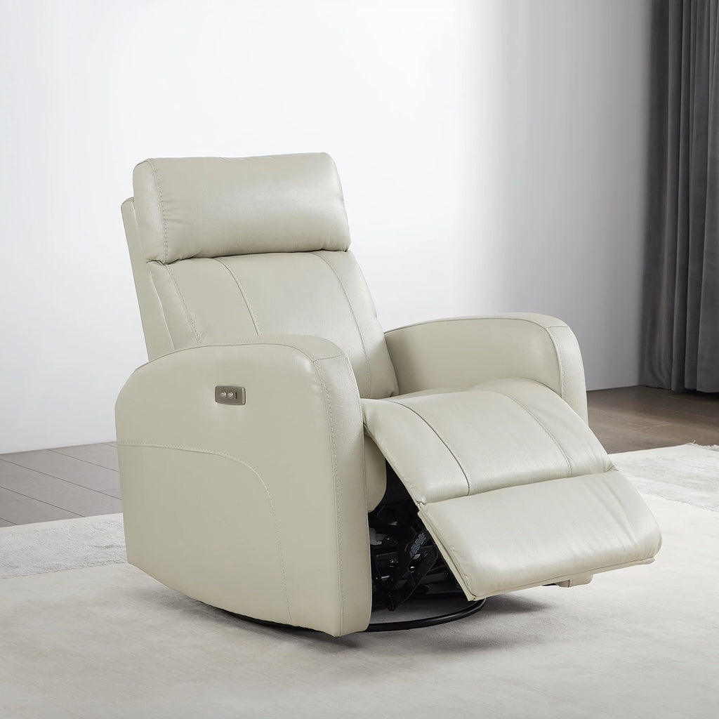 White Leather Power Swivel Glider Recliner W6069