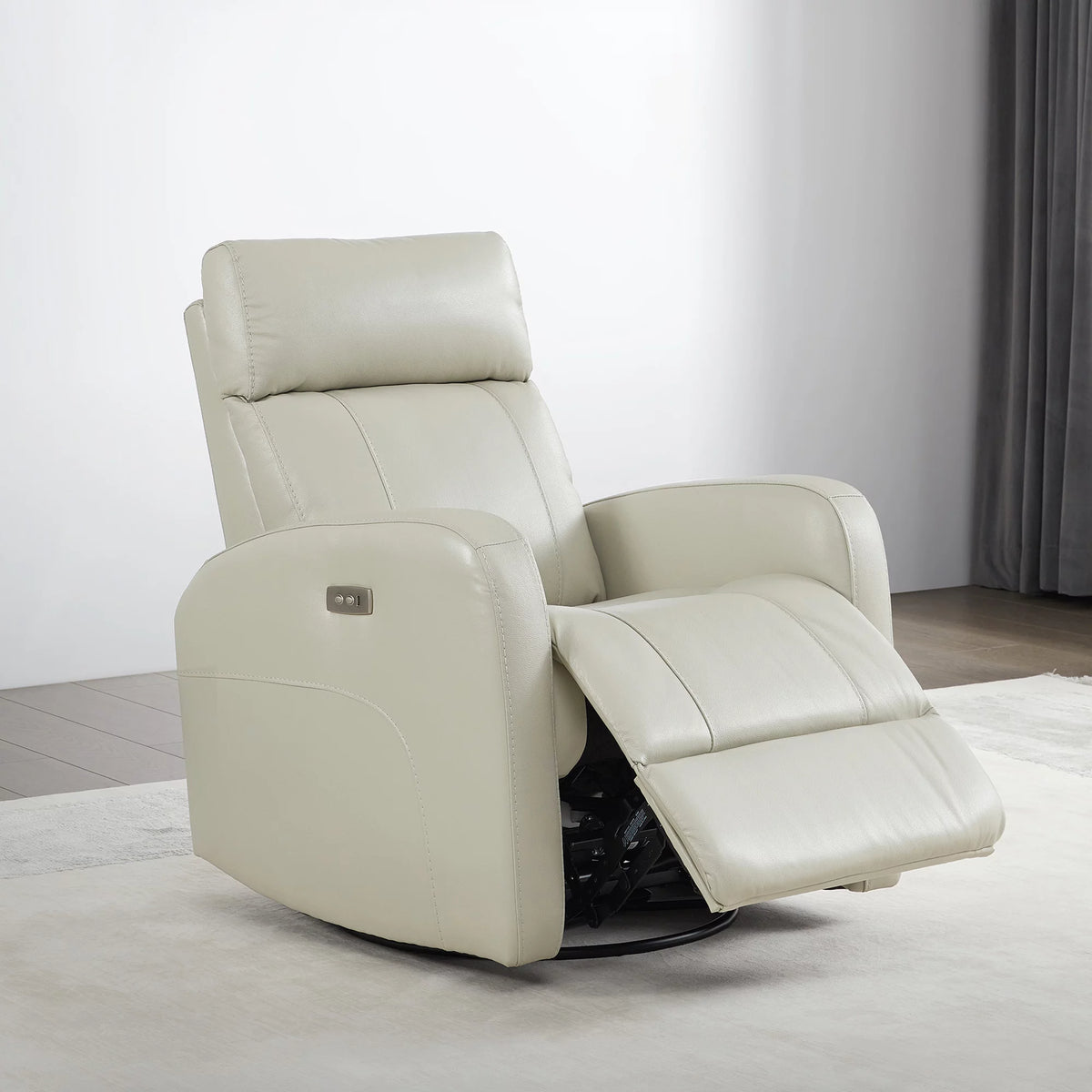White Leather Power Swivel Glider Recliner W6069