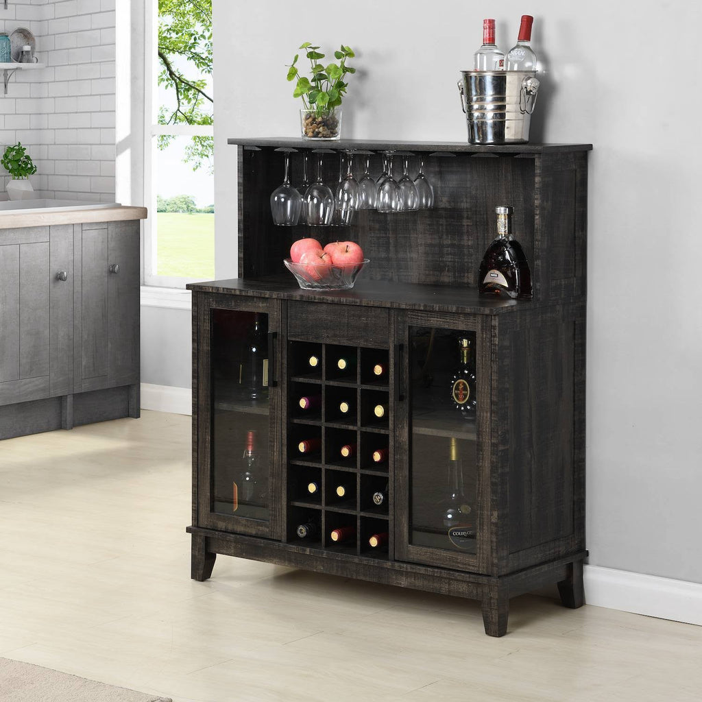 Charcoal Wine Bar Cabinet with Glass Doors R445956